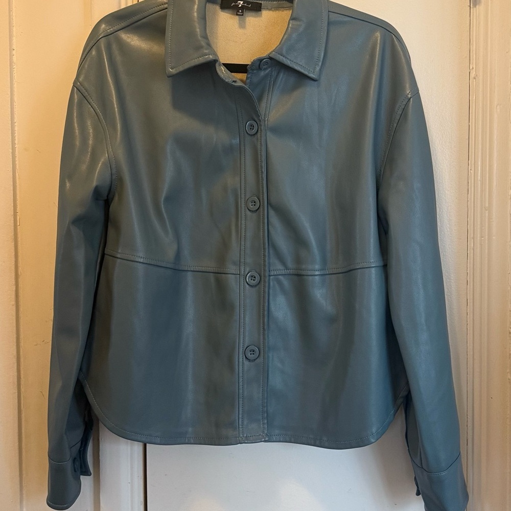 Women's Blue Faux Leather Jacket